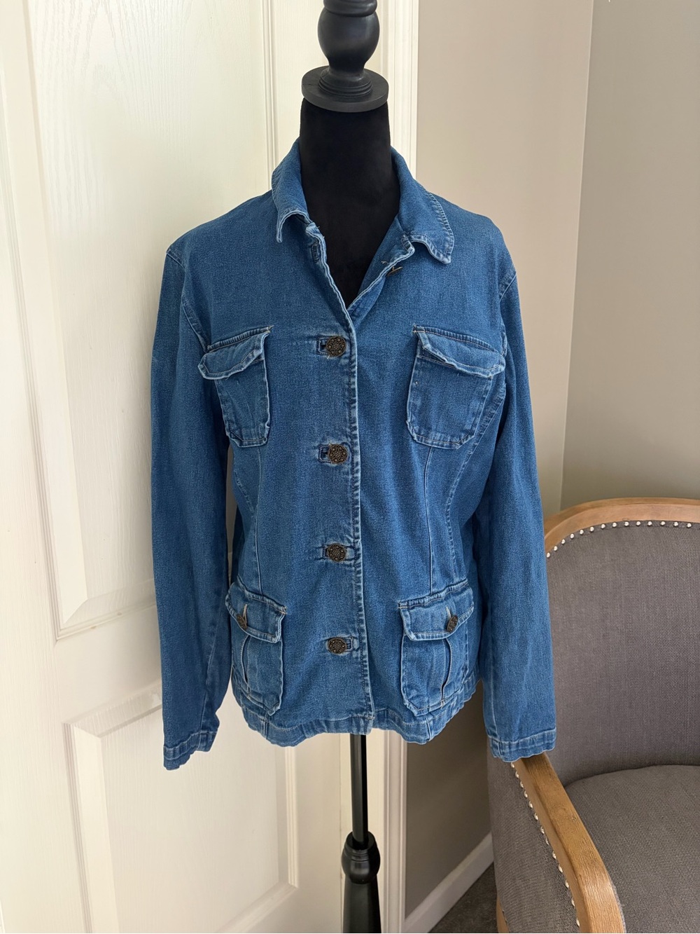 JM Collection Blue Denim Button-Front Jacket